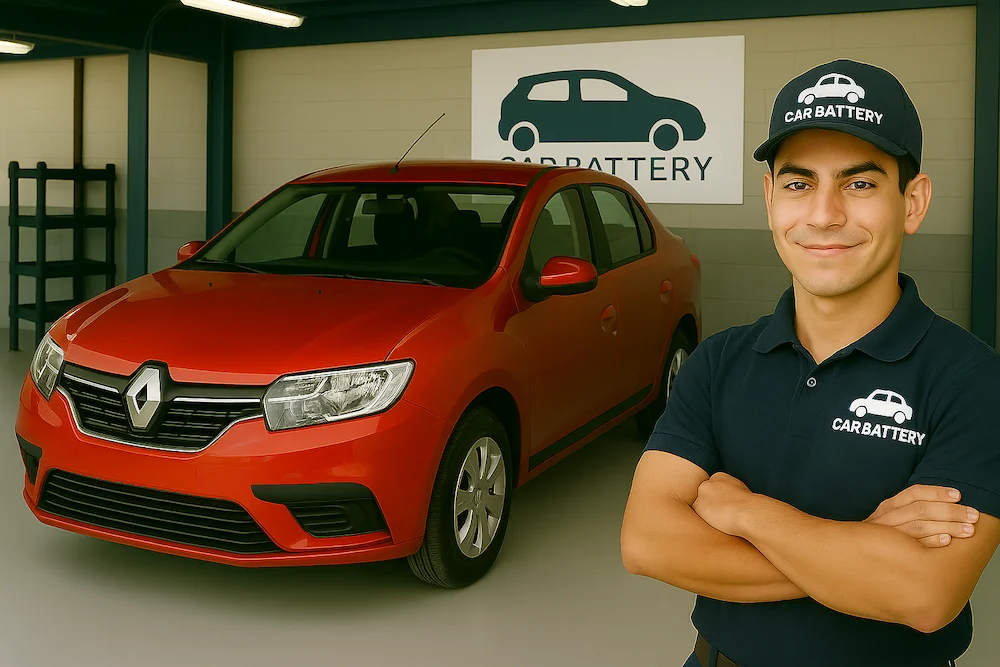 Renault logan rojo en taller carbattery