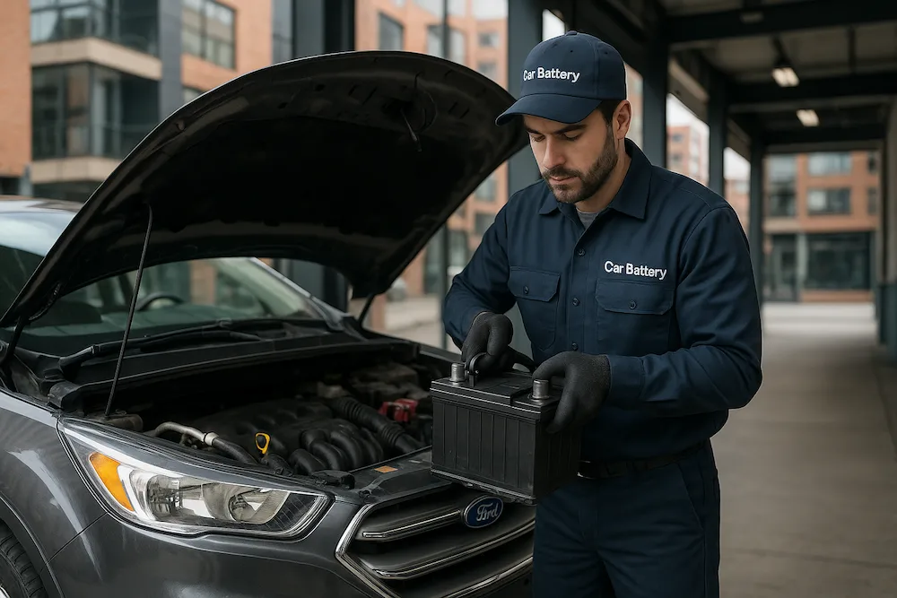 Técnico carbattery cambiando batería para Ford escape en Bogotá