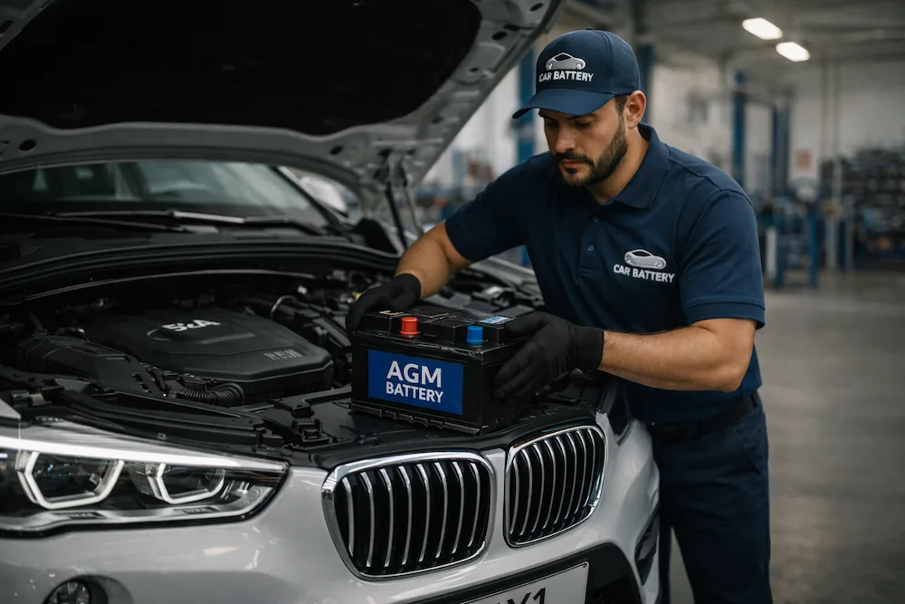 Tecnico carbaterry cambiando bateria de un BMW x1