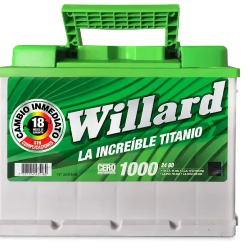 Batería Willard Caja 24bd 1000ca 800 de línea Titanio con tapa verde y etiqueta frontal Willard 1000 amperios de arranque.