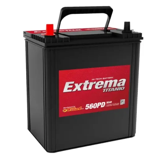 Batería Willard Extrema Ns40I color negro con etiqueta roja 560PD, manija de agarre y terminales superiores.
